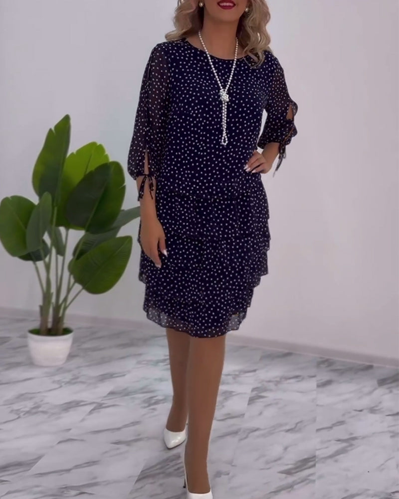 Blanche | Polka Tiered Dress With Tie-Slit Sleeves
