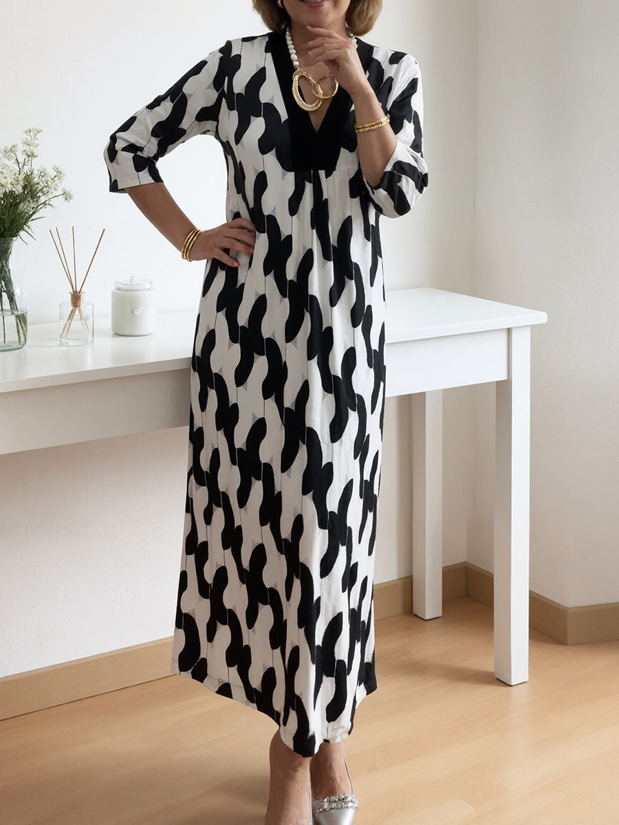 Joyce | Casual Chic Mid-Sleeve V-Neck Maxi Dress