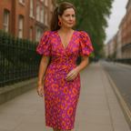 Oranit™ | Pleated Sleeve Colourful Dress