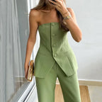 BRIA | Strapless Buttoned Two-Piece Set