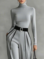 Solana | Long Sleeve Turtleneck and Wide Leg Pants Set with Belt