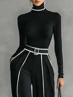 Solana | Long Sleeve Turtleneck and Wide Leg Pants Set with Belt